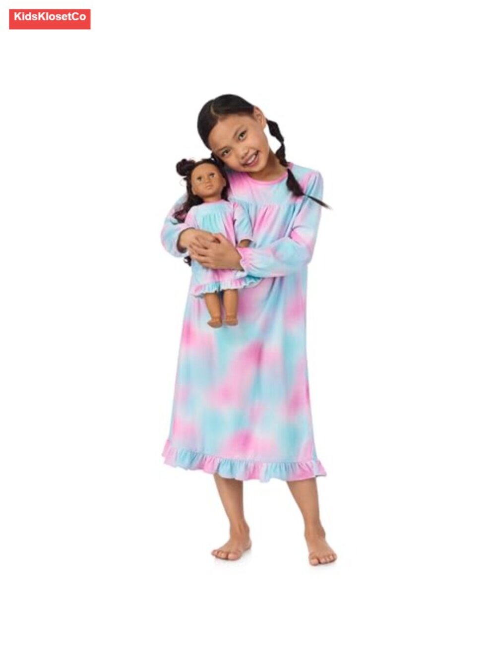 Girls Flannel Nightgown & Doll Matching Set Long Sleeve